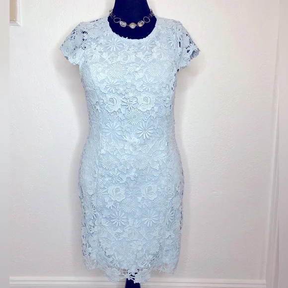 knee length dresses for ladies Backless Light Blue Lace Mermaid Prom Dresses, Open Back Light Blue La –  jbydress